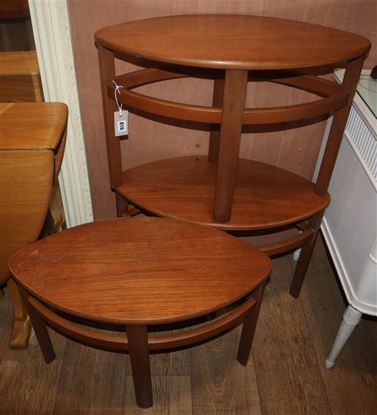 Three 1970s elliptical teak stools W.62cm